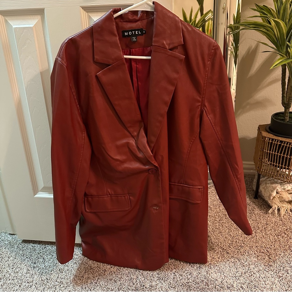 Red/burgundy leather blazer